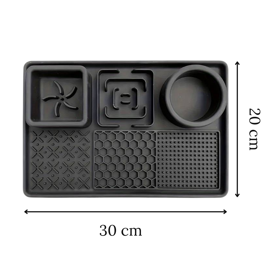 Schwarze Vitalsteps Leckmatte für Hunde und Katzen mit Maßangaben 30 x 20 cm