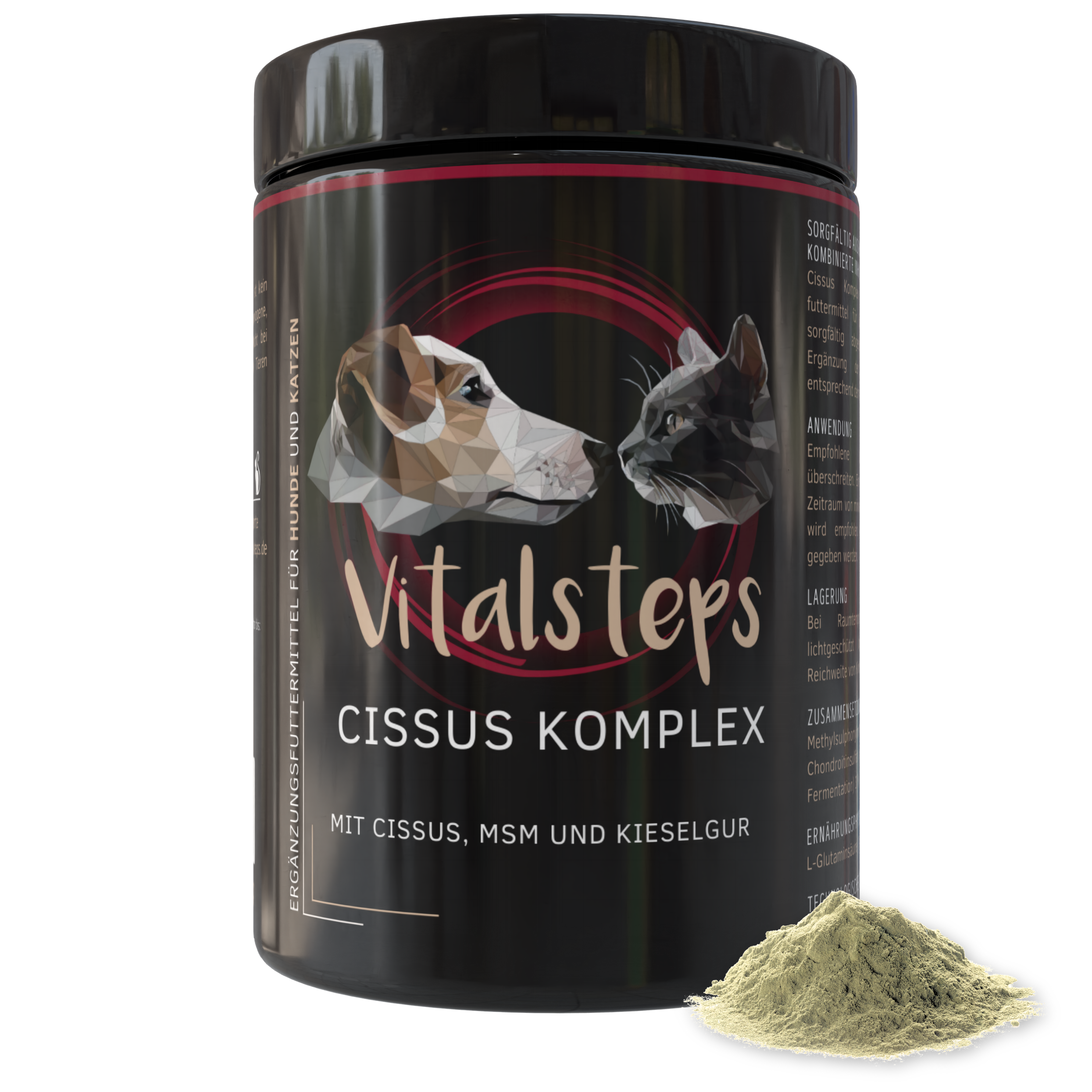 Vitalsteps Cissus Komplex Nahaufnahme der Dose mit Pulveransicht auf weißem Hintergrund