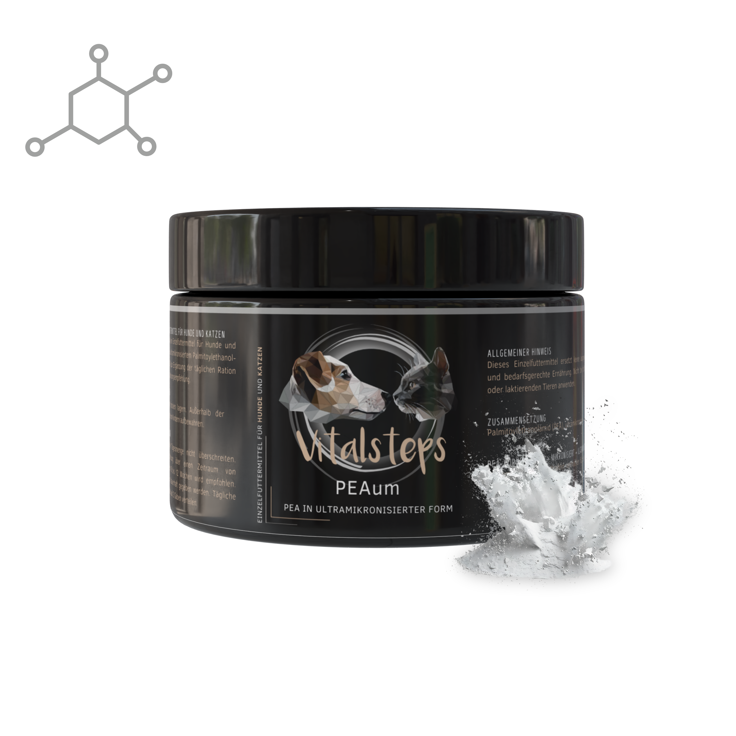 Vitalsteps PEAum Dose mit ultramikronisiertem PEA-Pulver für Hunde und Katzen