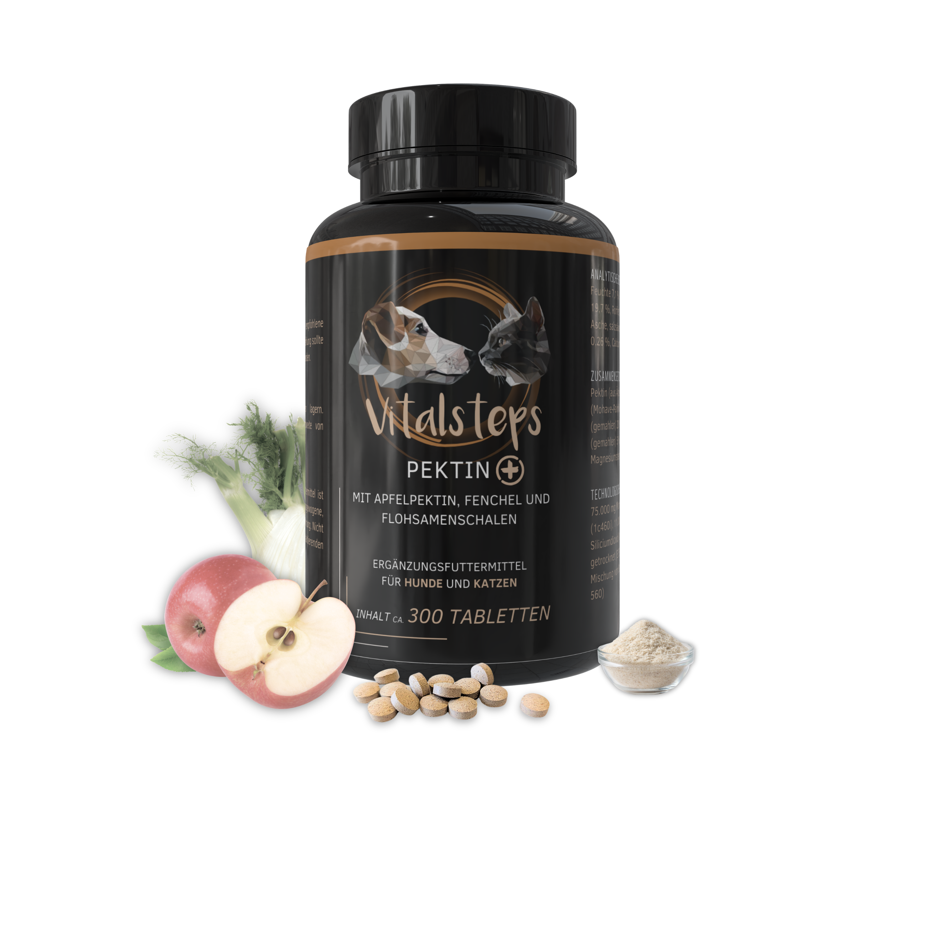 Vitalsteps Pektin+ für Hunde und Katzen mit Apfel, Fenchel und Flohsamenschalen