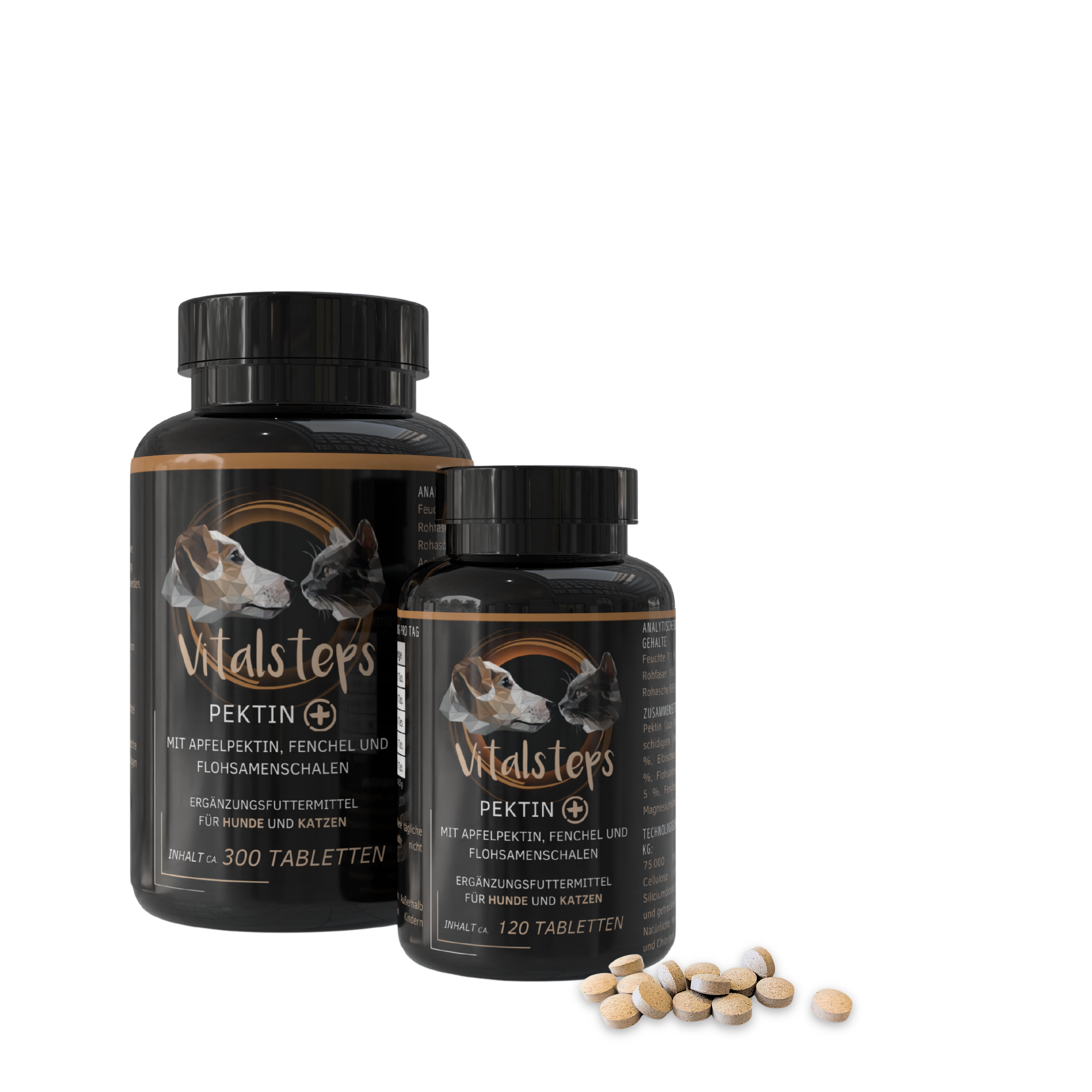 Vitalsteps Pektin+ in 120 und 300 Tabletten für Hunde und Katzen