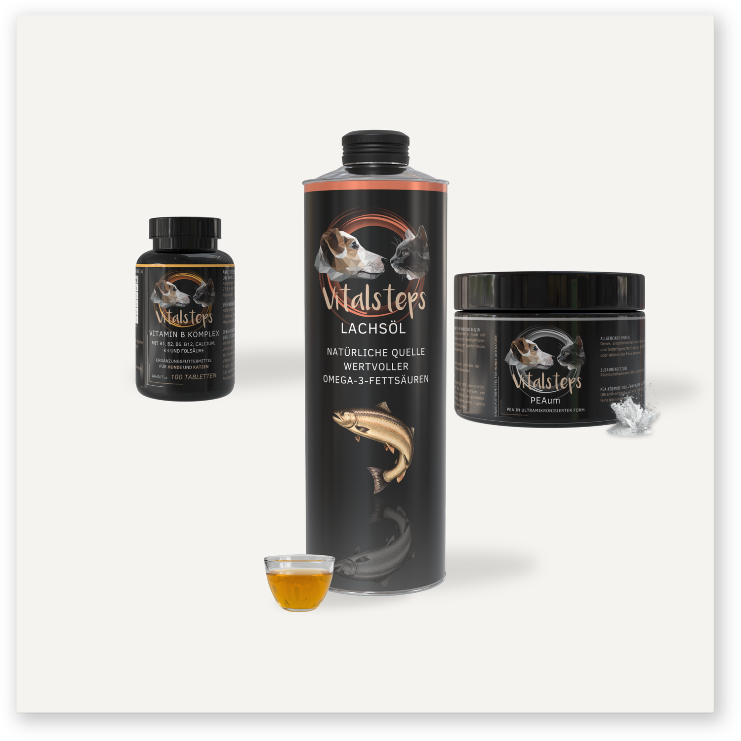 Vitalsteps Nerven Startset für Hunde und Katzen mit Vitamin B Komplex, PEAum und Lachsöl als Ergänzungsfuttermittel