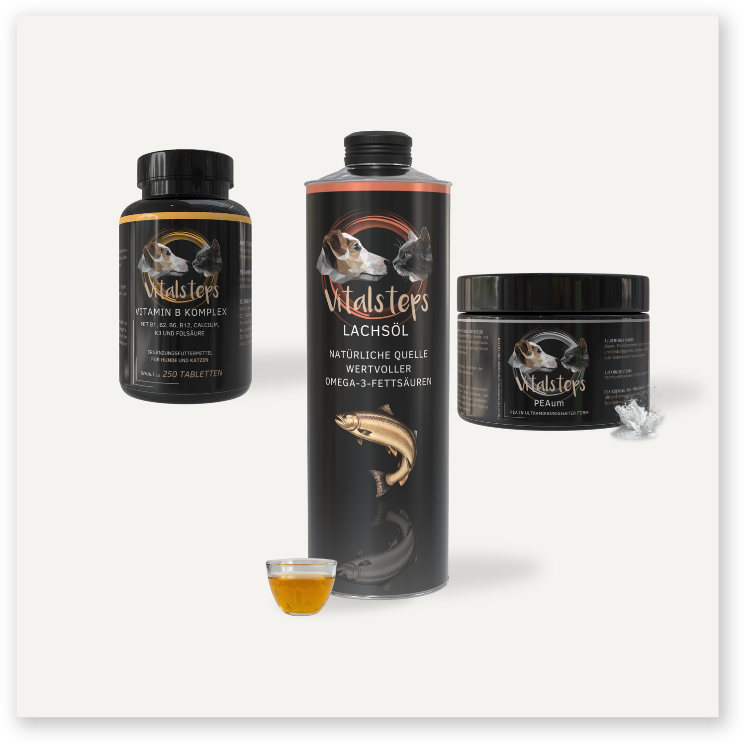 Vitalsteps Nerven Startset für Hunde und Katzen mit Vitamin B Komplex, PEAum und Lachsöl als Ergänzungsfuttermittel